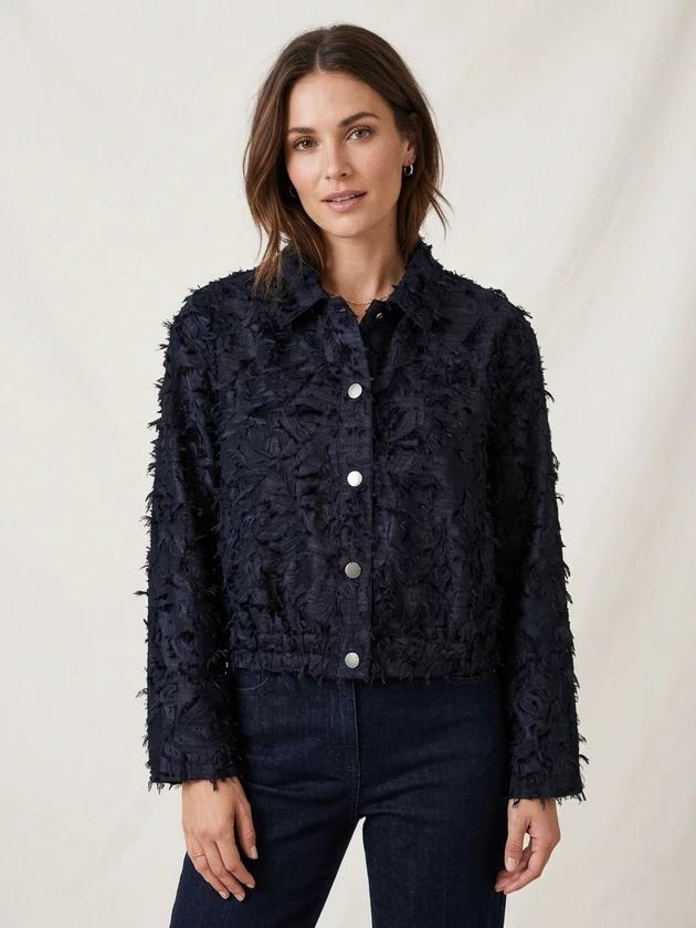 Red Button Bomber fringes 35 Navy