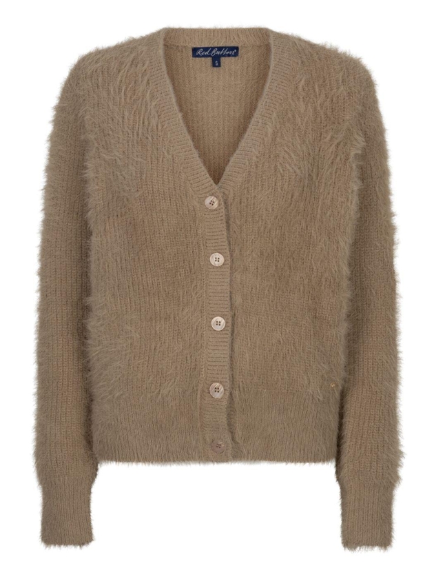 Red Button Cardigan fuzzy 416 Latte