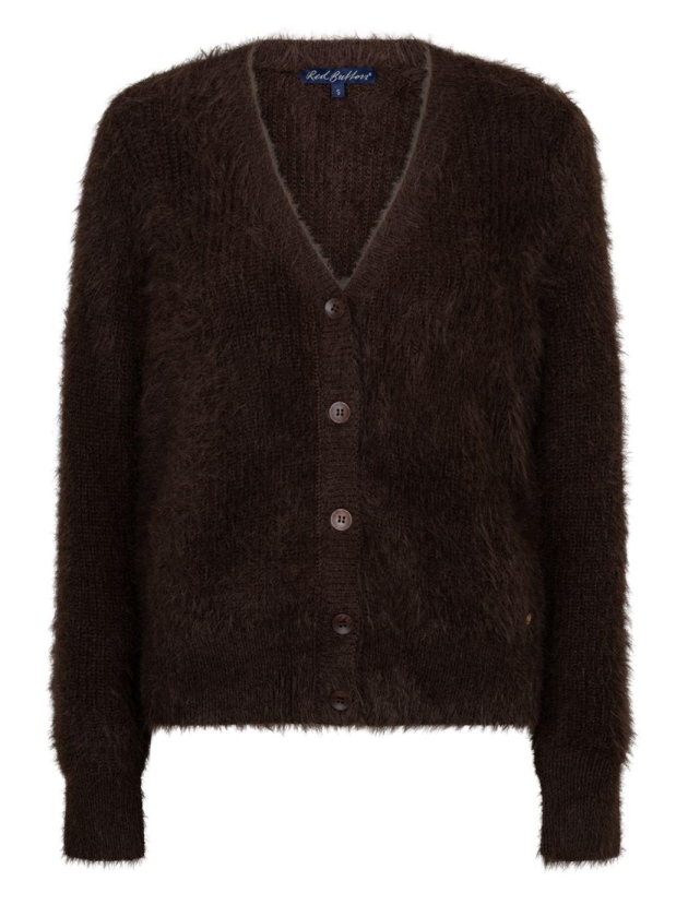 Red Button Cardigan fuzzy 59 Espresso