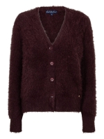 Red Button Cardigan fuzzy 344 Burgundy