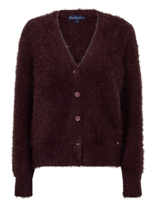 Red Button Cardigan fuzzy 344 Burgundy