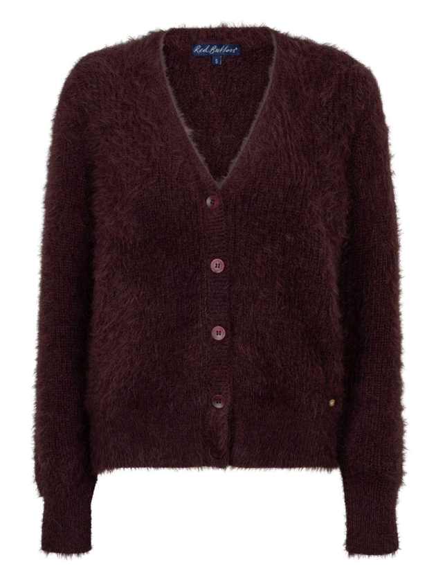Red Button Cardigan fuzzy 344 Burgundy