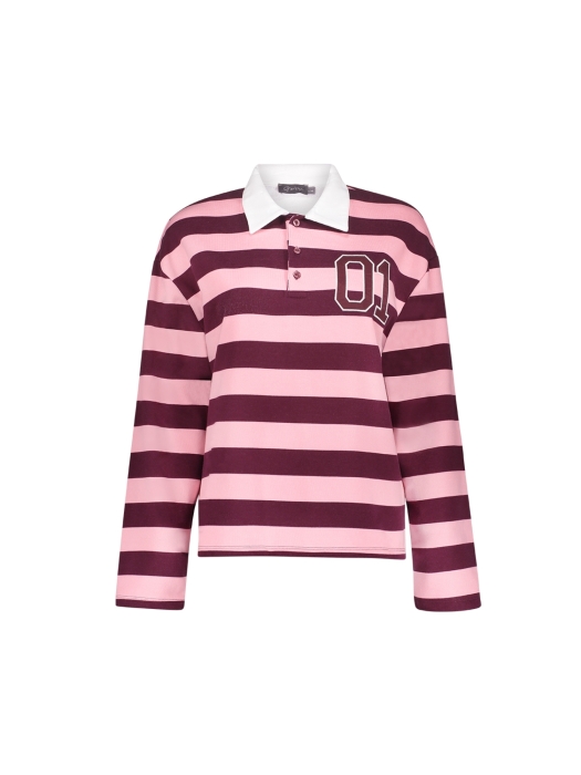 Geisha Sweat striped with collar 000180 Burgundy