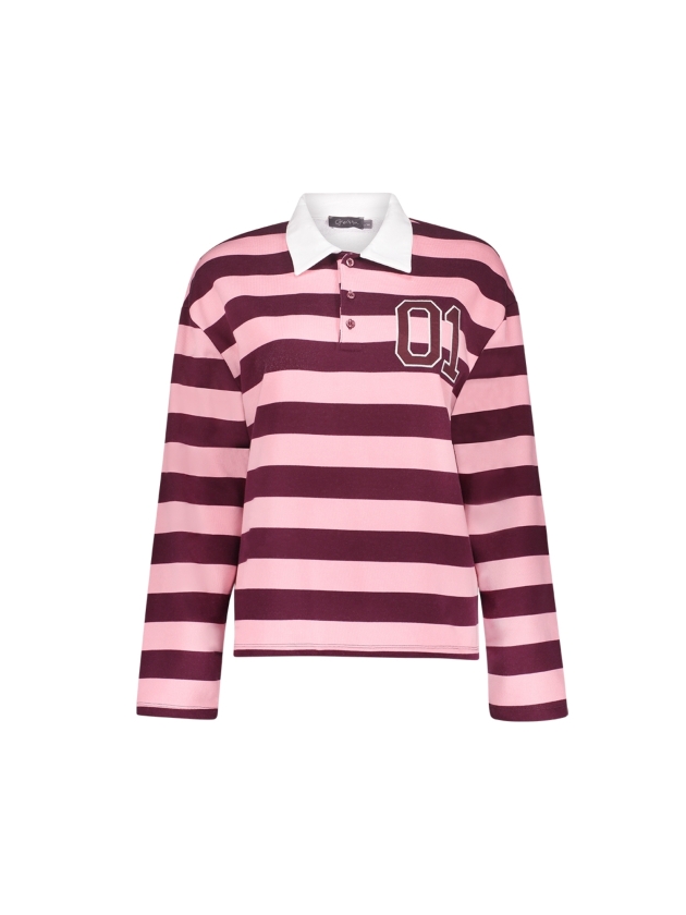 Geisha Sweat striped with collar 000180 Burgundy