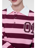 Geisha Sweat striped with collar 000180 Burgundy