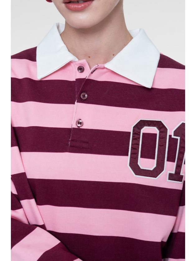 Geisha Sweat striped with collar 000180 Burgundy
