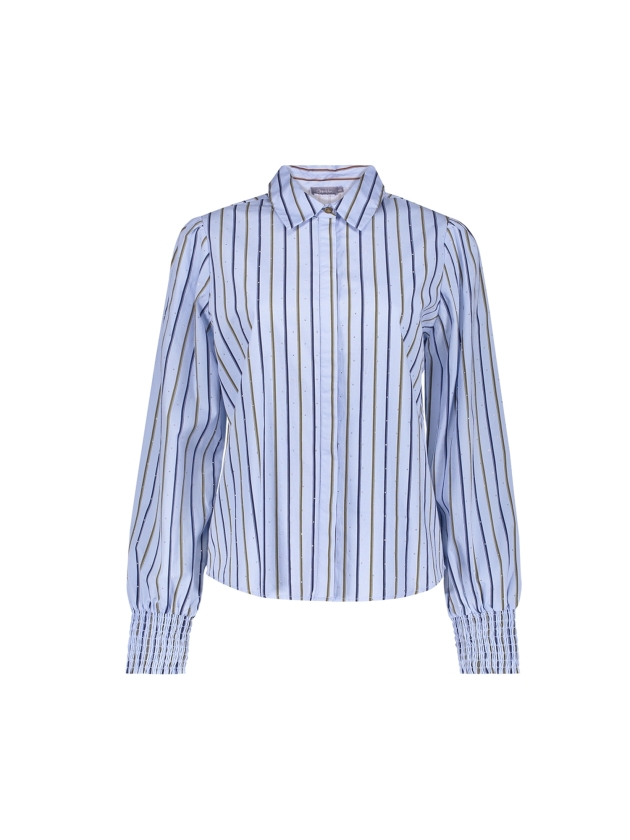 Geisha Blouse pinstripe rhinestones 000600 Light blue