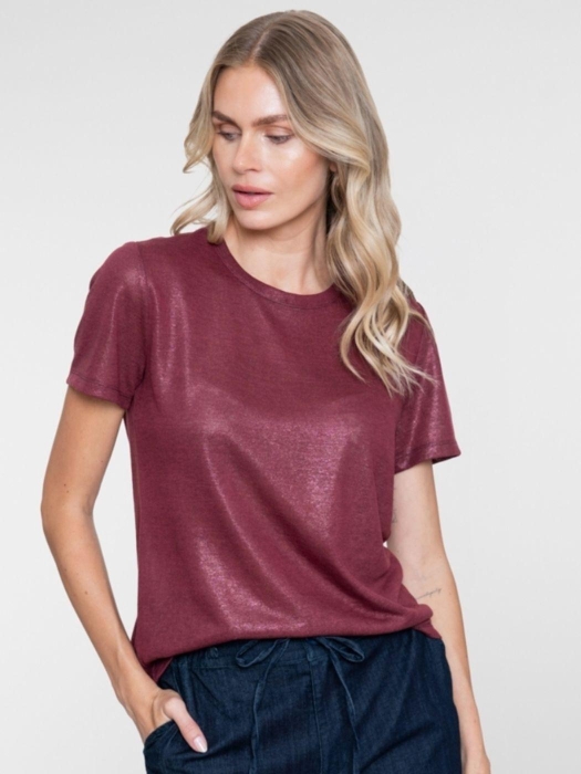 Geisha T-shirt round neck foil 000480 Burgundy