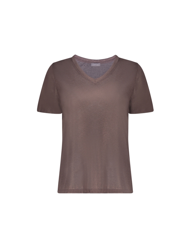 Geisha Top jersey V-neck with foil 00785 Dark brown