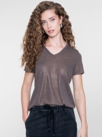 Geisha Top jersey V-neck with foil 00785 Dark brown
