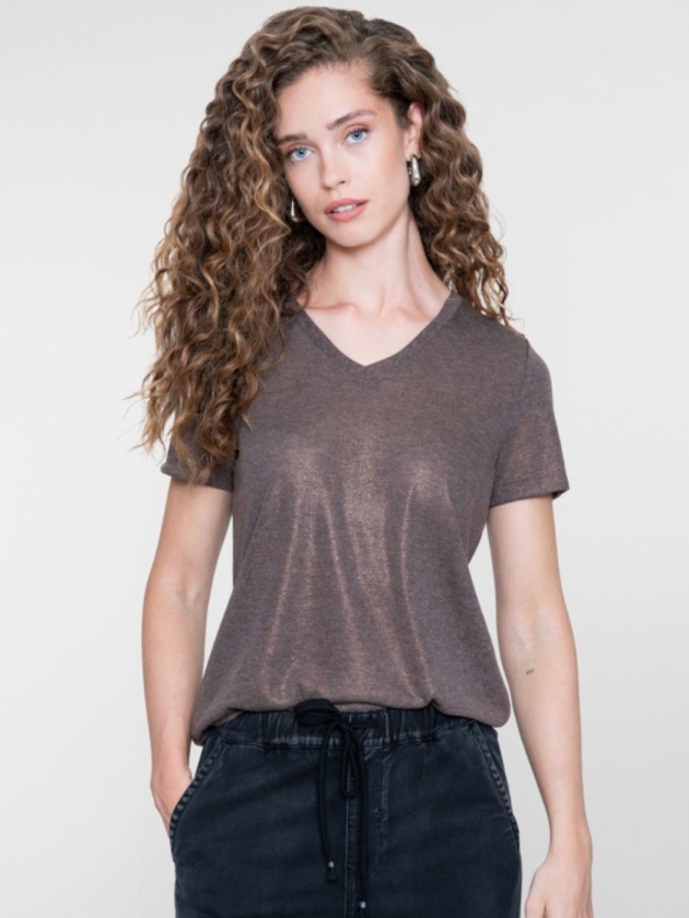 Geisha Top jersey V-neck with foil 00785 Dark brown