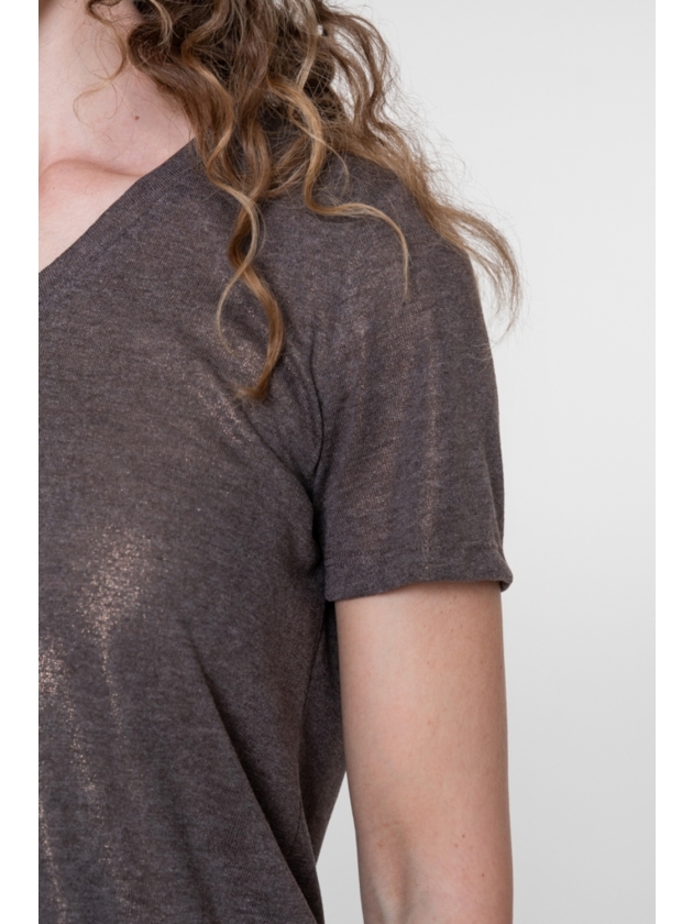 Geisha Top jersey V-neck with foil 00785 Dark brown