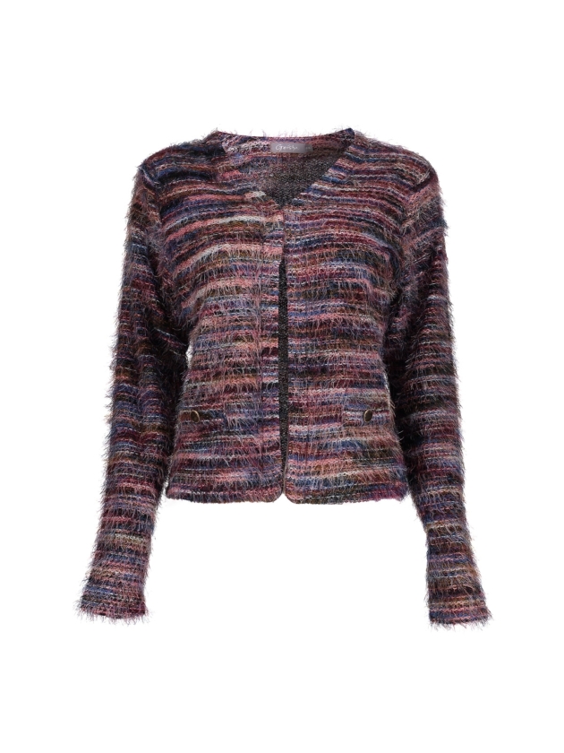 Geisha Vest stripes hairy 000480 Burgundy