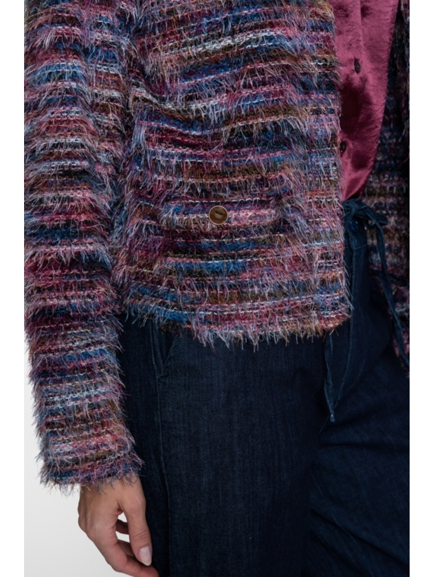Geisha Vest stripes hairy 000480 Burgundy