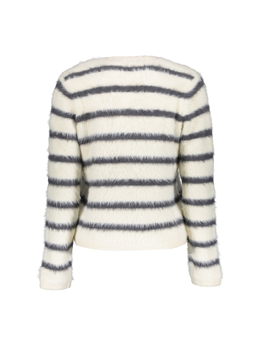 Geisha Cardigan stripe hairy 000010 Offwhite