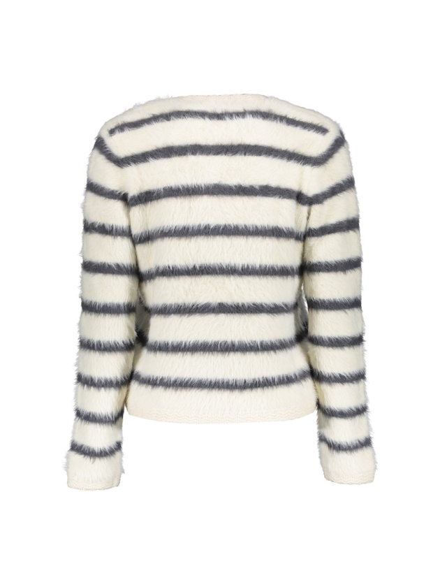 Geisha Cardigan stripe hairy 000010 Offwhite