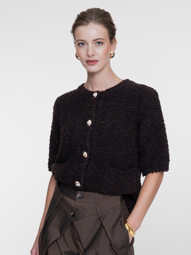 Geisha Vest boucle short sleeves 000785 Dark brown