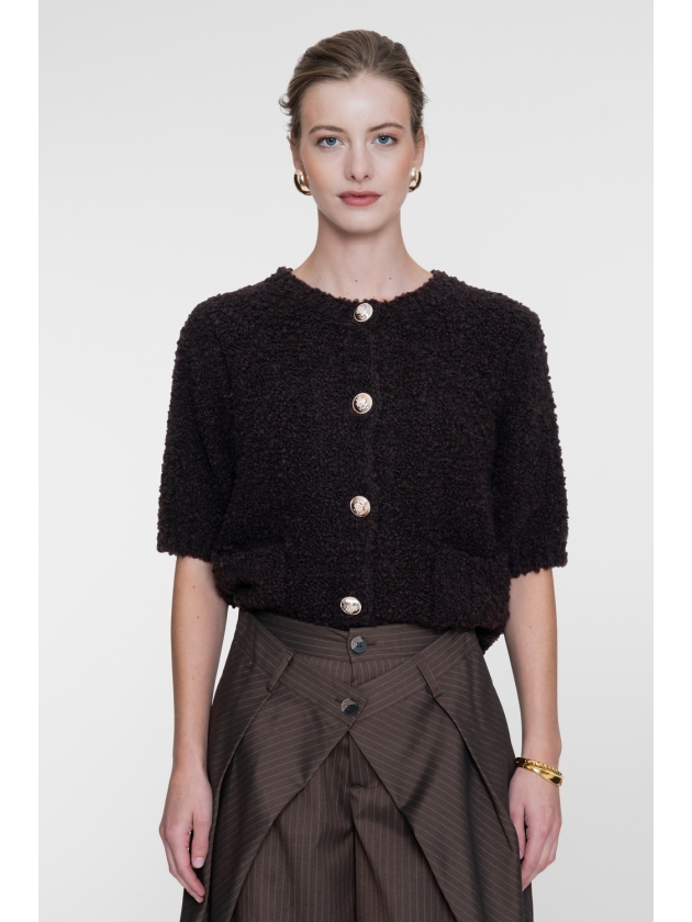 Geisha Vest boucle short sleeves 000785 Dark brown