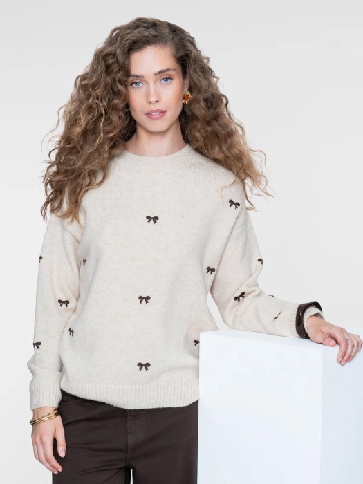 Geisha Pullover embro bowtie 000720 Sand