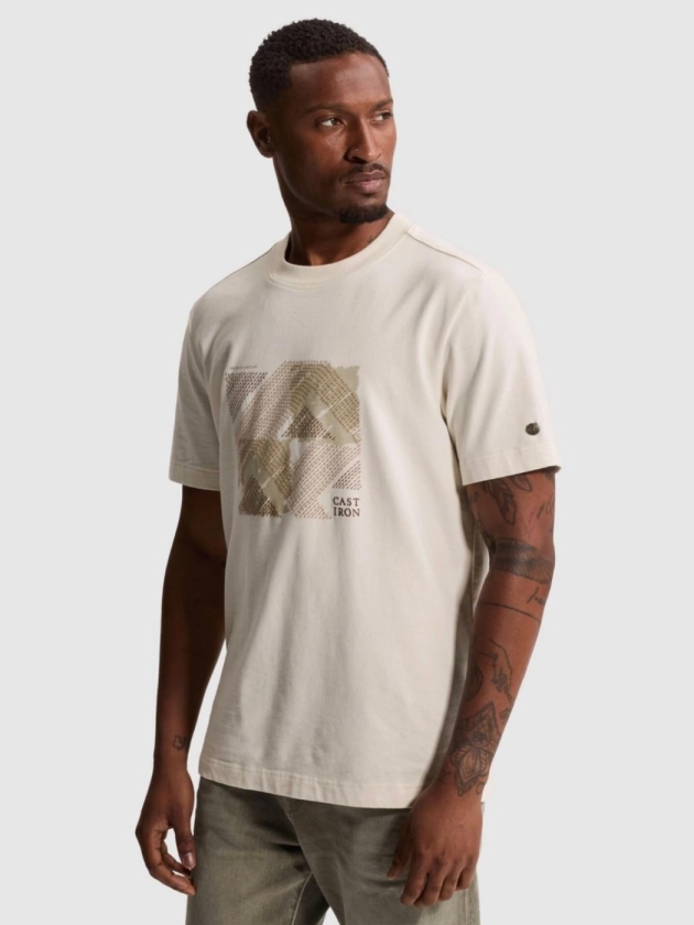 Cast Iron Short sleeve r-neck regular fit pe 7555 White down