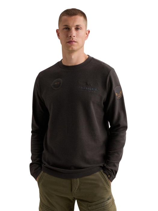PME Legend Long sleeve r-neck structure pique 9140 Obsidian