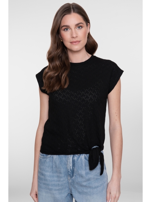 Geisha Top ajour with knot 999 Black