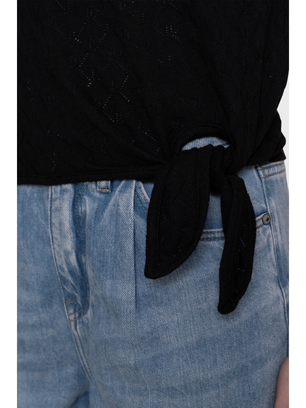 Geisha Top ajour with knot 999 Black