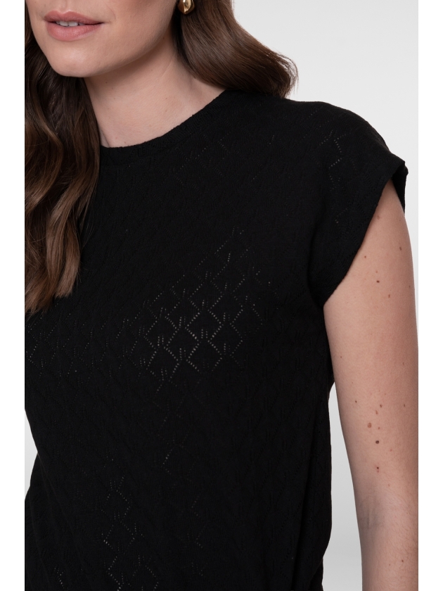 Geisha Top ajour with knot 999 Black