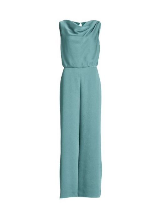 Swing Jumpsuit aus Satin mit Wasserfallau 537 teal green