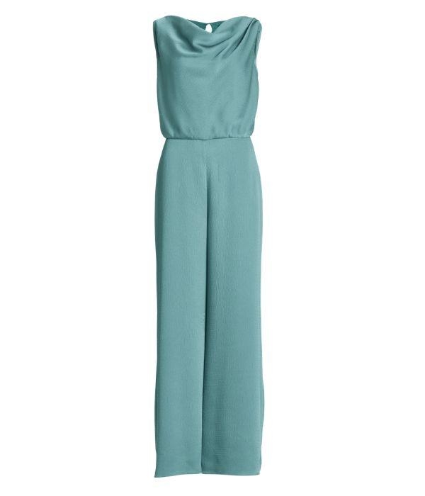 Swing Jumpsuit aus Satin mit Wasserfallau 537 teal green