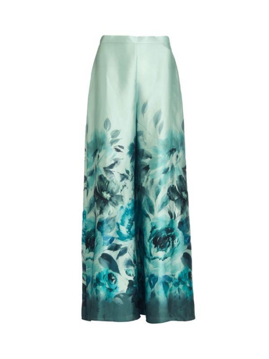 Swing Weite Satinhose mit Bord?ren-Print 5953 mint green