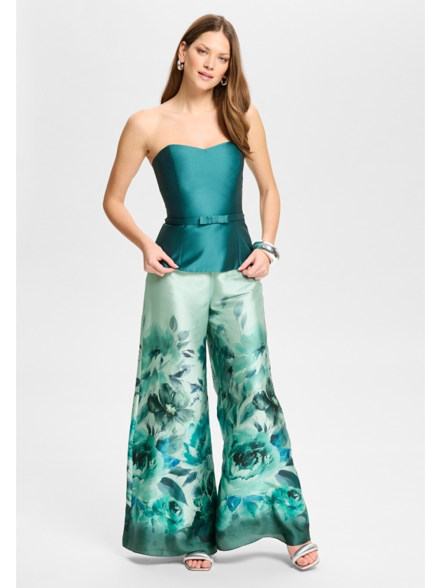 Swing Weite Satinhose mit Bord?ren-Print 5953 mint green