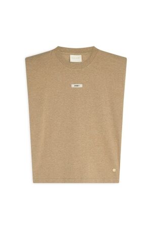 Josh V SUE regular fit T-shirt with shoulder pads 622 light khaki melange