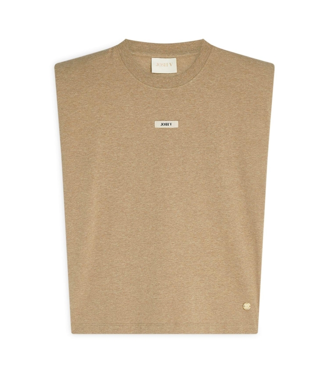 Josh V SUE regular fit T-shirt with shoulder pads 622 light khaki melange