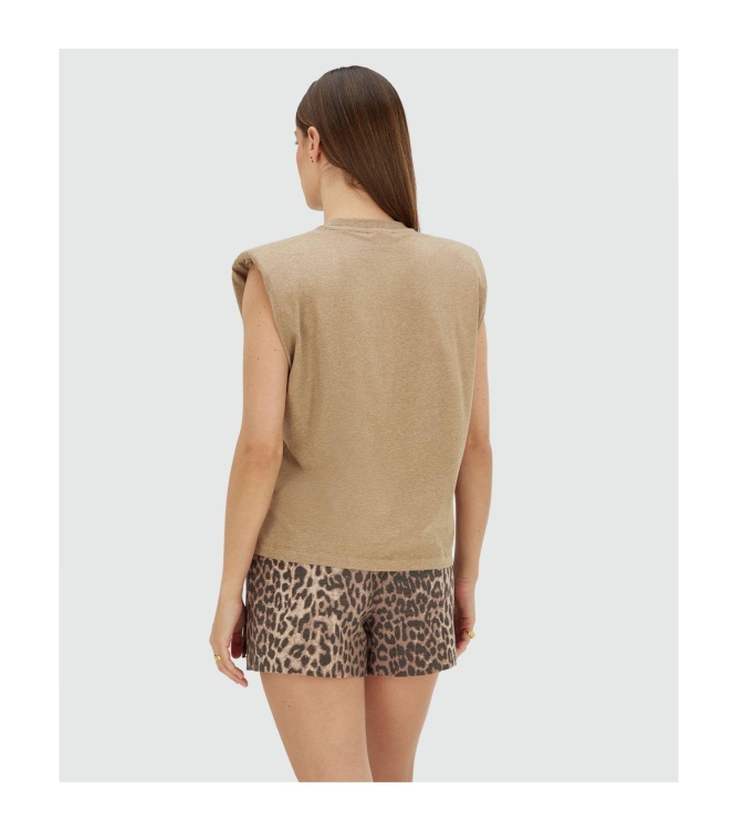 Josh V SUE regular fit T-shirt with shoulder pads 622 light khaki melange