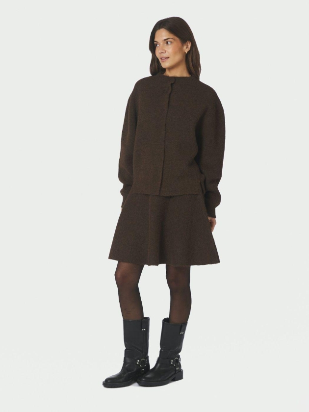 Neo Noir Dione Fluffy Knit Cardigan Brown Melange