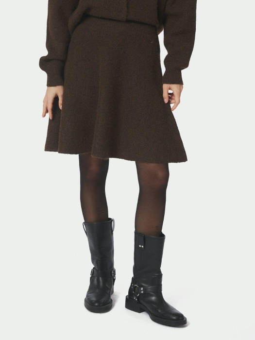 Neo Noir Renata Fluffy Knit Skirt Brown Melange