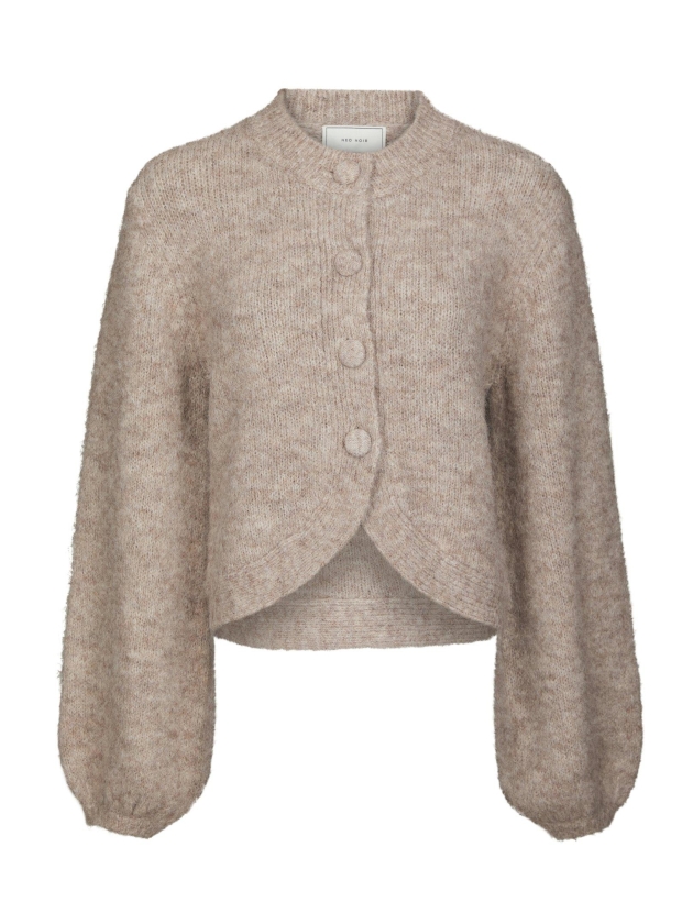 Neo Noir Gio Fluffy Knit Cardigan Beige Melange