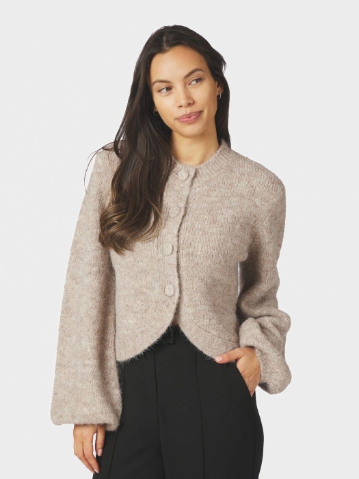 Neo Noir Gio Fluffy Knit Cardigan Beige Melange