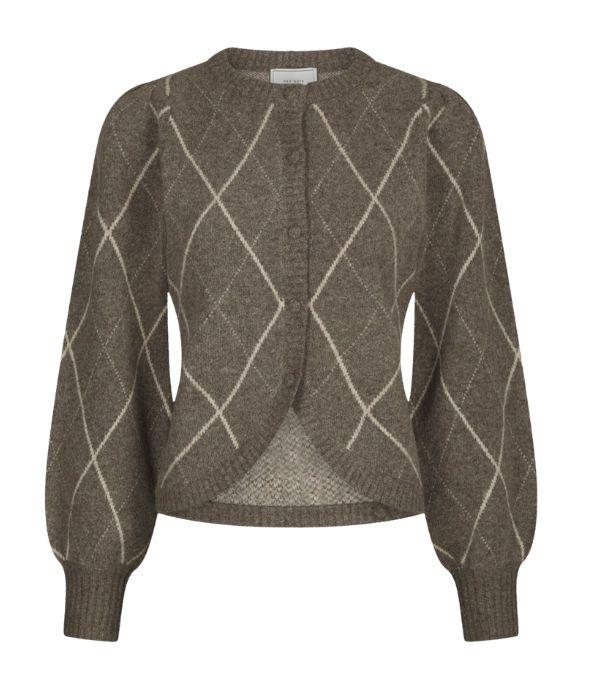 Neo Noir Koteas Check Knit Cardigan Taupe