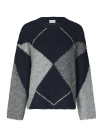 Neo Noir Inga Check Fluff Knit Blouse Navy