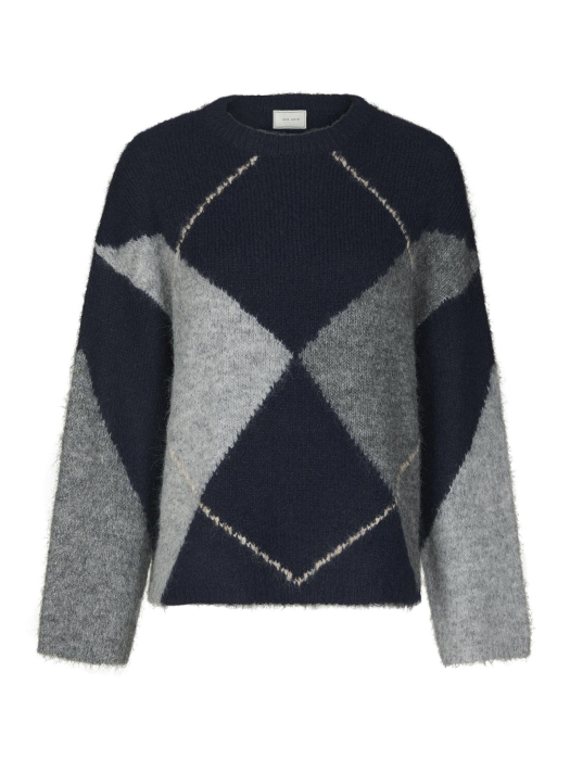 Neo Noir Inga Check Fluff Knit Blouse Navy
