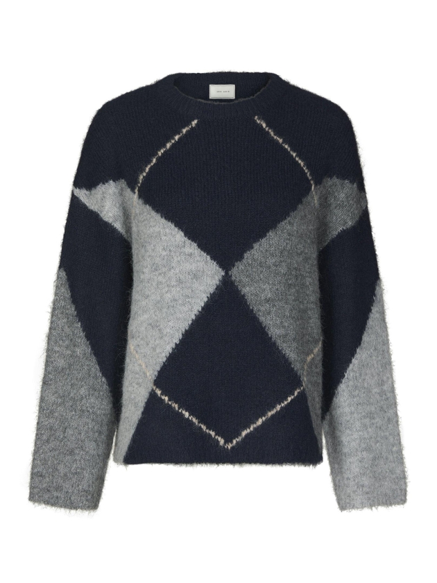 Neo Noir Inga Check Fluff Knit Blouse Navy