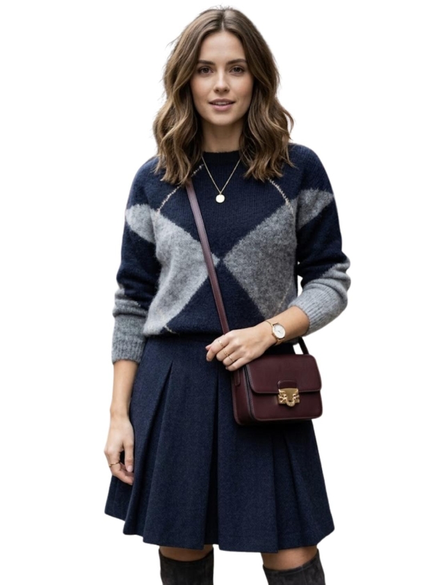 Neo Noir Inga Check Fluff Knit Blouse Navy