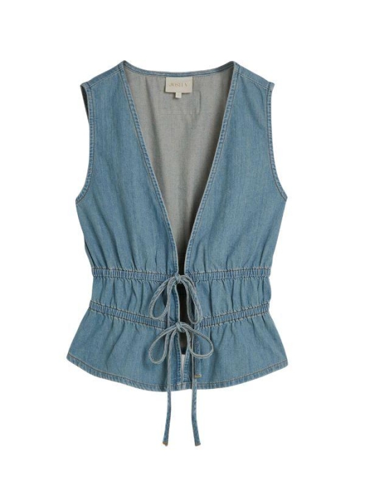 Josh V SEA fitted top with peplum 948 mid blue denim
