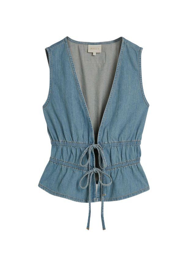 Josh V SEA fitted top with peplum 948 mid blue denim