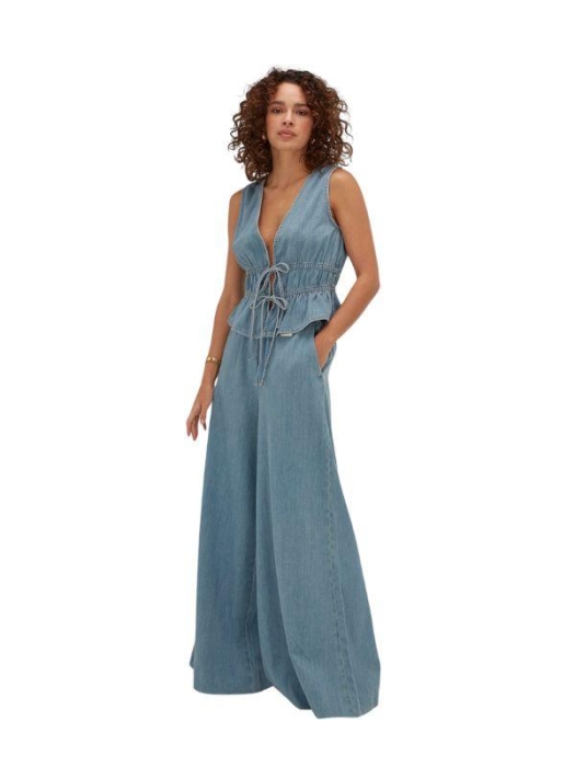 Josh V SEA fitted top with peplum 948 mid blue denim