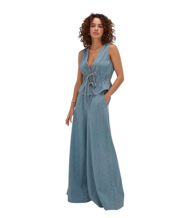 Josh V SEA fitted top with peplum 948 mid blue denim