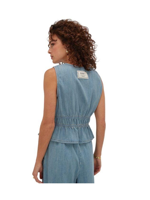 Josh V SEA fitted top with peplum 948 mid blue denim