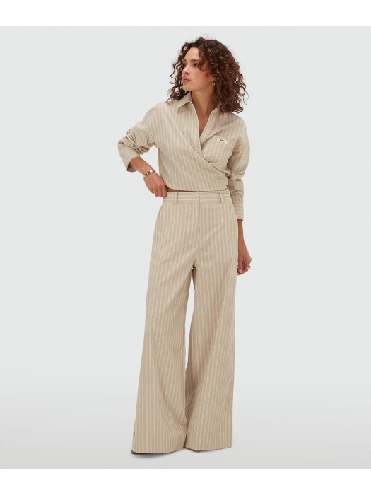 Josh V ODESSA mid-rise wide leg striped trousers 634 stone stripe